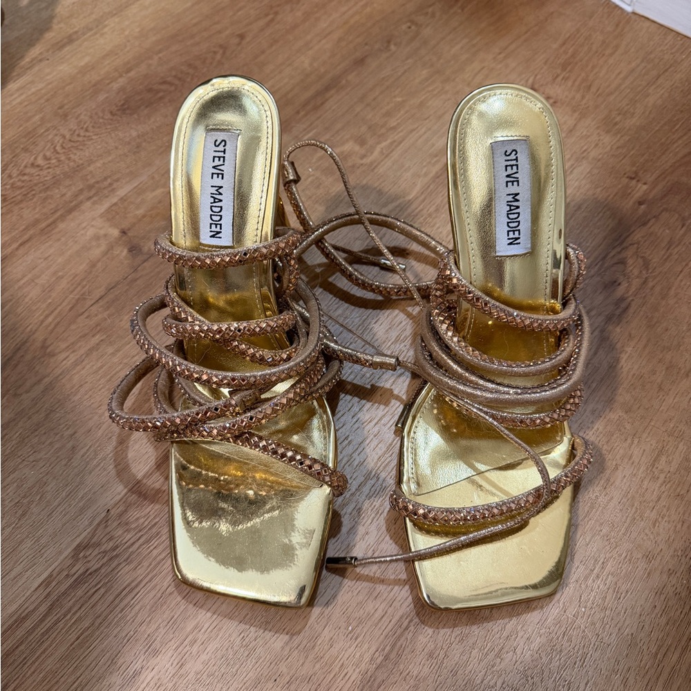 Steve Madden Gold and Tan Strappy Heels